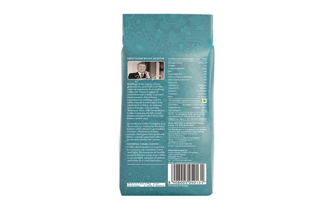 Seven Beans Urja Whole Bean Coffee    Pack  250 grams